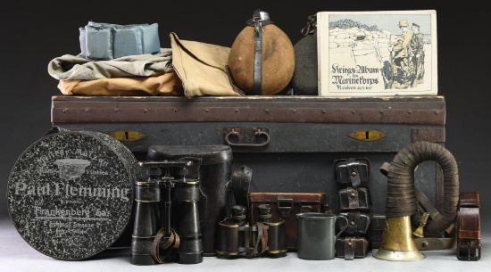 WWI GERMAN MILITARIA WITH WWI IRISH TRUNK.