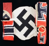 4 WWII GERMAN FLAGS & A CENTER DEVICE.