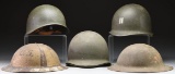 4 US HELMETS, 1 FRENCH HELMET, & A EUROPEAN HELMET