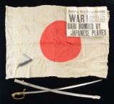 JAPANESE SWORD, FLAG, HONOLULU NEWSPAPER, &