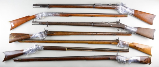 LOT OF BROKEN ANTIQUE LONG GUNS.