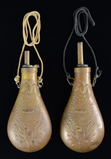 2 REPRODUCTION POWDER FLASKS.