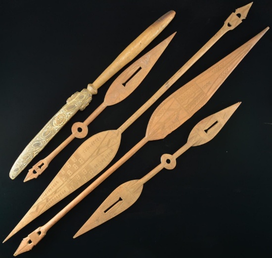6 AFRICAN DOUALA STYLE PADDLES & 1 CLUB.