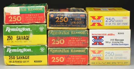 9 BOXES OF 250 SAVAGE AMMO.