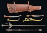 FRATERNAL SWORD, 2 KHANJARS, & RIFLE SCABBARD.