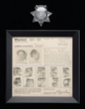 JOE CONFORTE WANTED POSTER & MUSTANG RANCH BADGE.