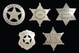 5 EARLY LAW ENFORCEMENT BADGES.