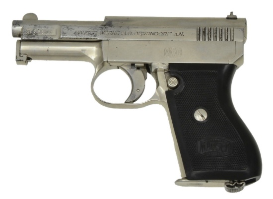 NICKEL MAUSER MODEL 1910/34 SEMI AUTO PISTOL.