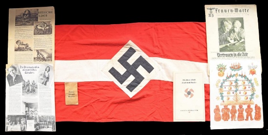 WWII GERMAN HJ FLAG, EPHEMERA, & WESTWALL MEDAL.