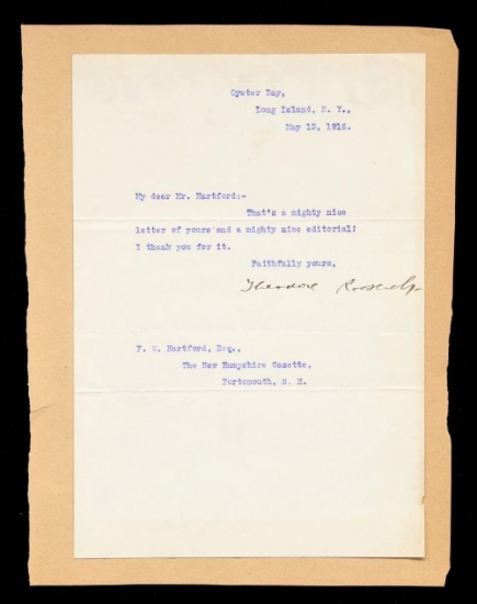 A TYPED LETTER SIGNED BY PRESIDENT THEODORE