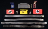 WWII GERMAN BELTS, BUCKLES, ARMBANDS, MEDALS, &