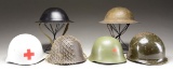 6 MILITARY HELMETS.