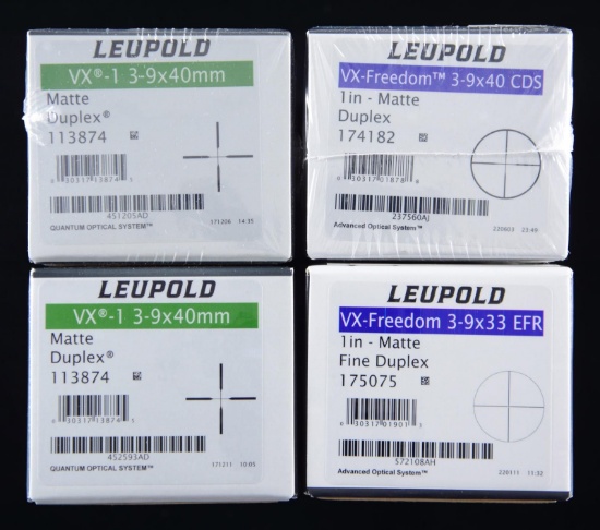 4 LEUPOLD 3-9 VARIABLE POWER SCOPES.