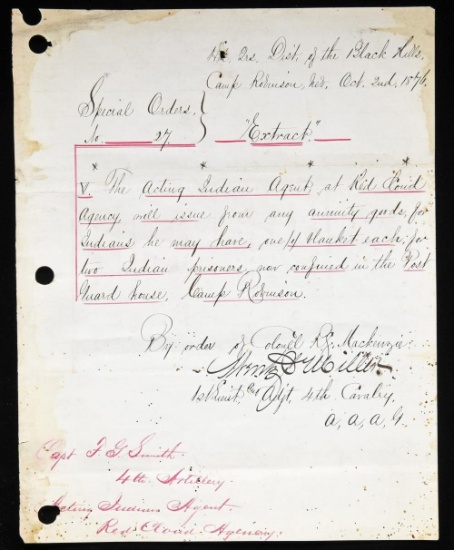 RARE DOCUMENT CONCERNING CAPTURED INDIANS JUST