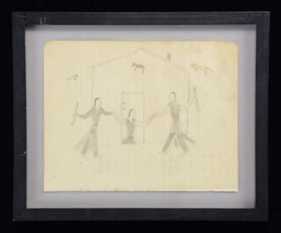 19th CENTURY AMERICAN INDIAN LEDGER DRAWING.