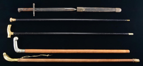 2 VICTORIAN WALKING STICKS, 2 MODERN CANES, AND A