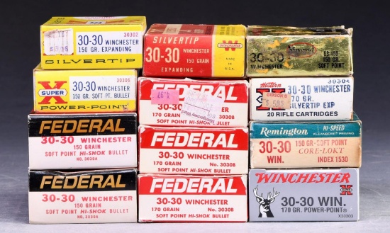 12 BOXES (229 RDS.) OF 30-30 AMMO.