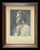 FINE FRAMED PORTRAIT OF CHIEF JOHN TWO GUNS WHITE