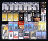 ASSORTED LOT OF MAGAZINES, HOLSTERS, BOXES, &