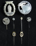 2 WWII GERMAN KRIEGSMARINE BADGES & 6 STICKPINS.