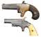 LOT OF 2 AMERICAN SINGLE SHOT DERRINGER PISTOLS.