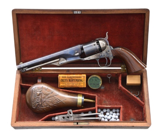 VERY FINE CASED INSCRIBED COLT 1861 NAVY REVOLVER,