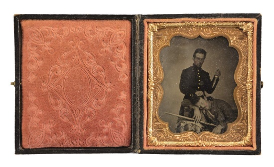 INTERESTING POSED SIXTH PLATE TINTYPE OF UNION