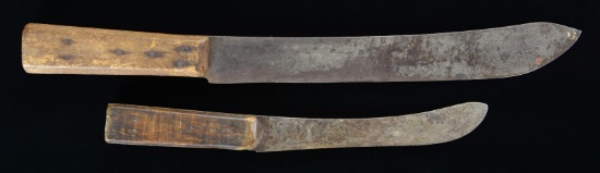 TWO BUTCHER KNIVES.