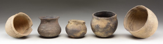 GROUP OF 5 MISSISSIPPIAN INDIAN POTS.