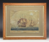 SCARCE LITHOGRAPH HMS SHANNON AND US FRIGATE,