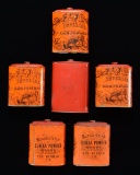 SIX FINE 19th CENTURY GUN POWDER CANS.