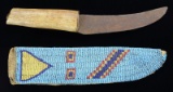 NATIVE AMERICAN BEADED SHEATH & KNIFE.