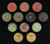 TWELVE 19th CENTURY  COLT PERCUSSION CAP TINS.