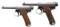 LOT OF TWO JAPANESE T14 NAMBU SEMI AUTO PISTOLS.