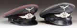 2 WWII GERMAN LUFTWAFFE VISOR CAPS.