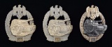 3 WWII STYLE GERMAN TANK ASSAULT BADGES.