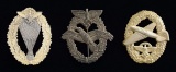 3 WWII STYLE GERMAN NSFK BADGES.