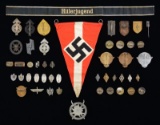 WWII STYLE GERMAN HJ INSIGNIA, PINS, AWARDS, &