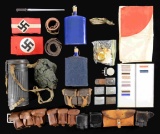 GERMAN MILITARY BELT BUCKLES, ARMABNDS, GAS MASK,