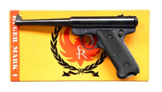 RUGER STANDARD AUTO SEMI-AUTO PISTOL & TARGET BOX.