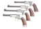 LOT OF FOUR STEVENS TIP UP PISTOLS.