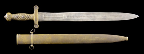 RARE AMES 1832 SHORT SWORD WITH BRASS SCABBARD.