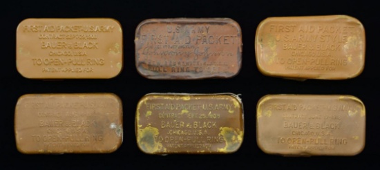6 WWI & EARLIER US ARMY & NAVY FIRST AID PACKS.