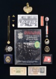WWII GERMAN BADGES, BELT BUCKLE, GOLD LOCKET, &