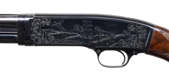 NICK KUSMIT ENGRAVED WINCHESTER 42 PUMP SHOTGUN.