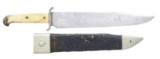 FINE MASSIVE EARLY AMERICAN BOWIE KNIFE & SHEATH.