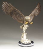 EAGLE LANDING POLYCHROME BRONZE SCULPTURE SIGNED