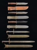 5 US BAYONETS & FIGHTING KNIVES.