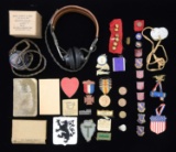 US MILITARY HEADPHONES, INSIGNIA, DOG TAGS, GAR