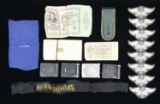 WWII GERMAN BELT BUCKLES, ARMBANDS, CLOTH